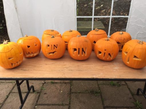 Spooky PIN pumpkins ready for a sponsored halloween party – the event hosted by our fabulous fundraiser Clare raised £300 for Pointers in Need.